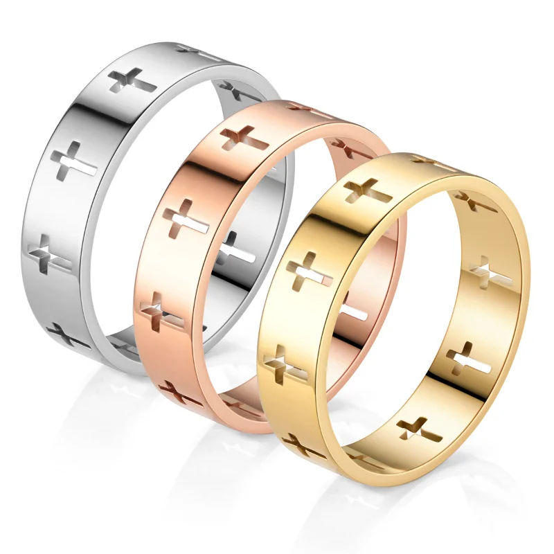 

Cross Rings for Women 18k Gold Finishes Anillos Bagye Acier Inoxydable Femme Fashion Stainless Steel Jewelry Couple Accessories