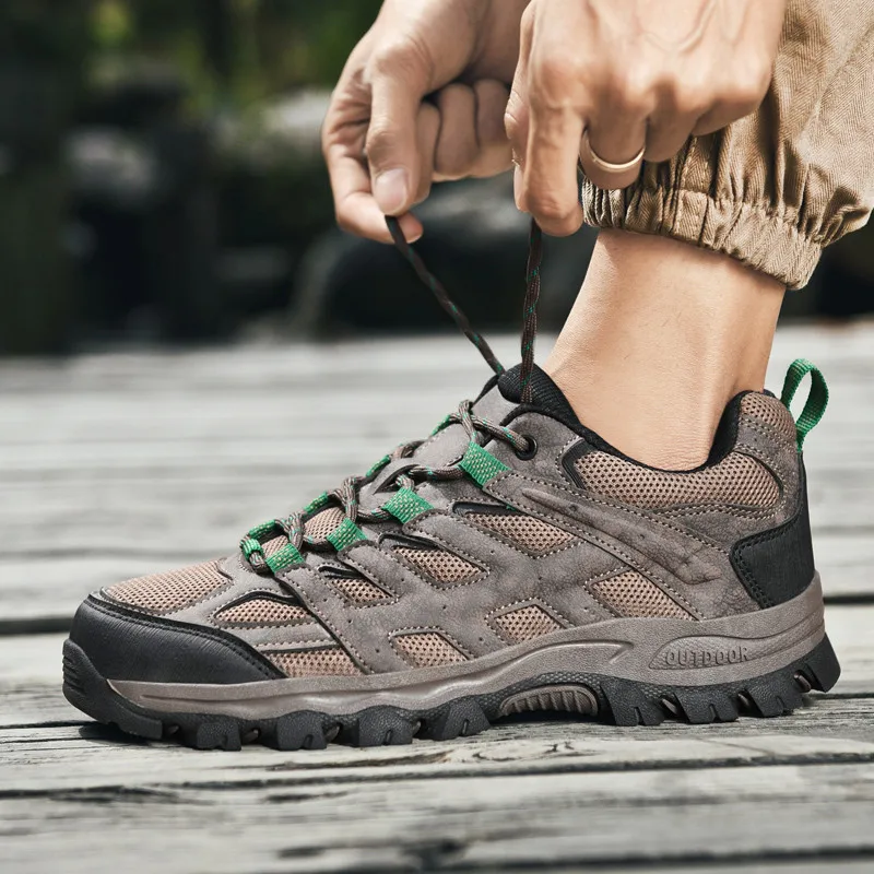 New Grey Hard-wearing Men Trekking Shoes Breathable Mesh Men Hiking Shoes Platform Anti-slip Men Outdoor Sneakers Plus Size 47