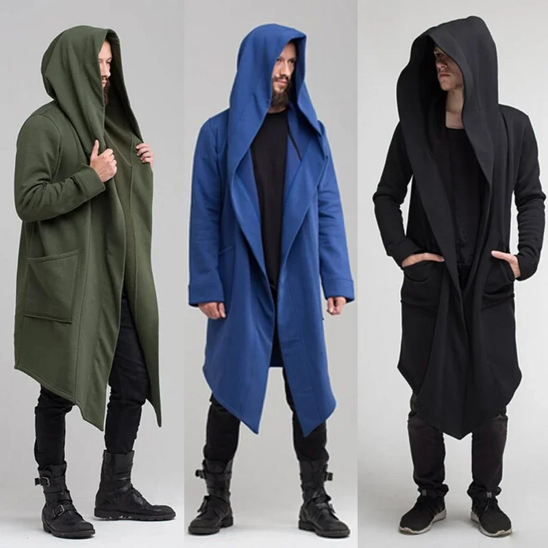 

Black Men's Hooded Jacket Long Sleeve Cardigan Gothic Hoodie Sweatshirt Punk 2023 Hoody Jacket Coat Tench Man Outwear