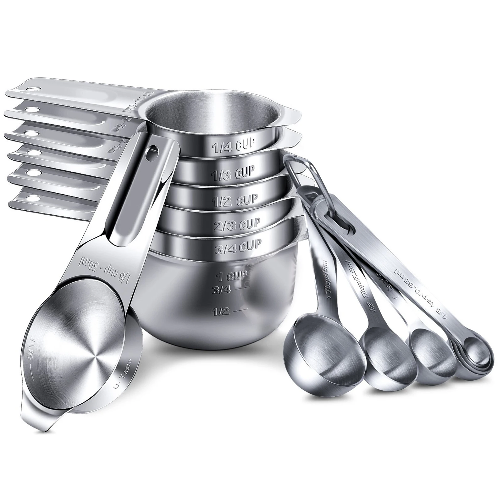 

14pcs Measuring Cups & Spoons Set Stainless Steel 7 Measuring Cups + 7 Measuring Spoons Kitchen Tool 14