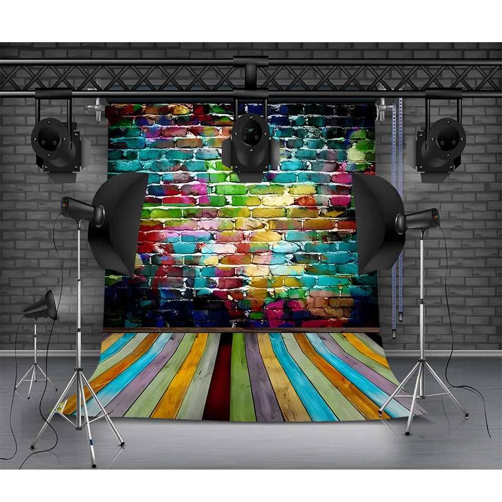 Фон для фотосъемки с изображением кирпичной стены и деревянного пола