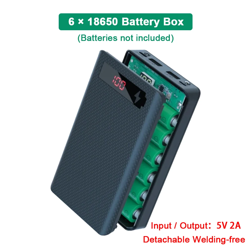 6*18650 аккумулятор DIY чехлы для аккумуляторов съемный без пайки Type-C вход Micro USB