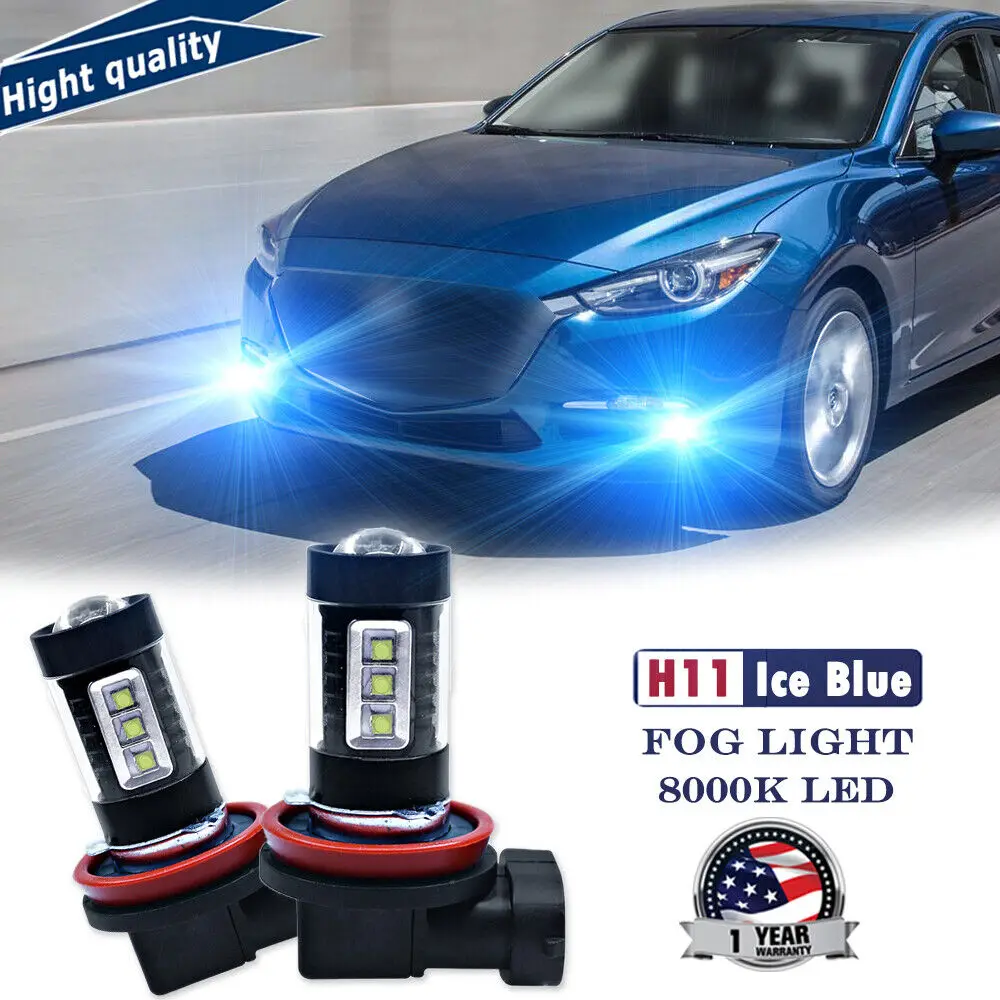 

H11 80W Car Fog Lights LED Bulbs Upgrade Ice blue 16-SMD Bright For Mazda 3 5 6