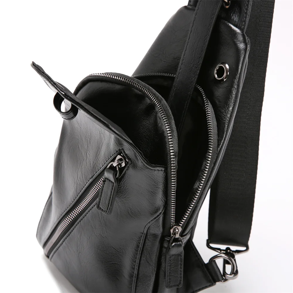 Men's Chest Bag Simple Fashion Youth Shoulder Bag 2023 Large Capacity Pu Chest Bag Men's Outdoor Cycling Sports Crossbody Bag