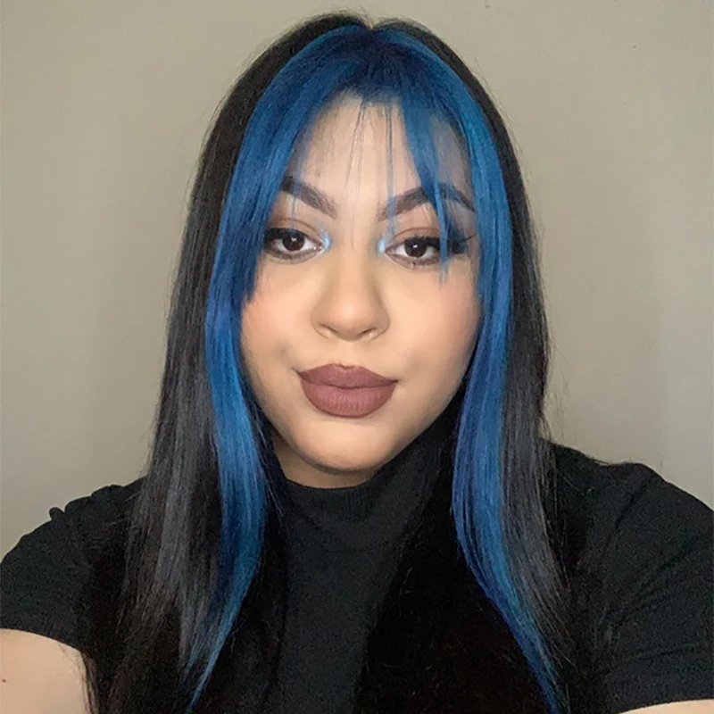 MANWEI Synthetic Wig Double Temple With Bangs Dye Long Black Straight Hair Cosplay Wig Red Blue Pink Multi-Color