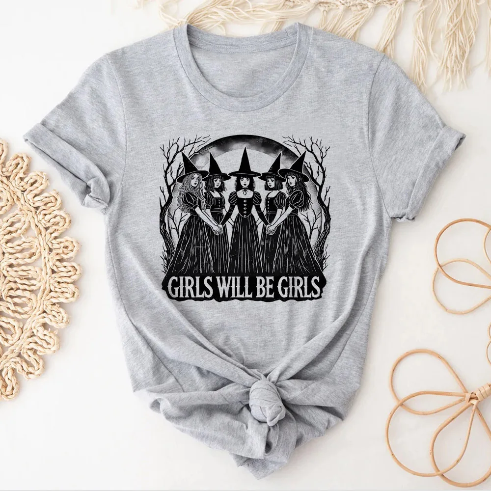 Фото Футболки для девочек Will Be Girls Witch, женские дышащие уличные футболки 80-х годов в стиле панк, эстетичная футболка в стиле ретро 2000-х годов, пастельные, удобные №2