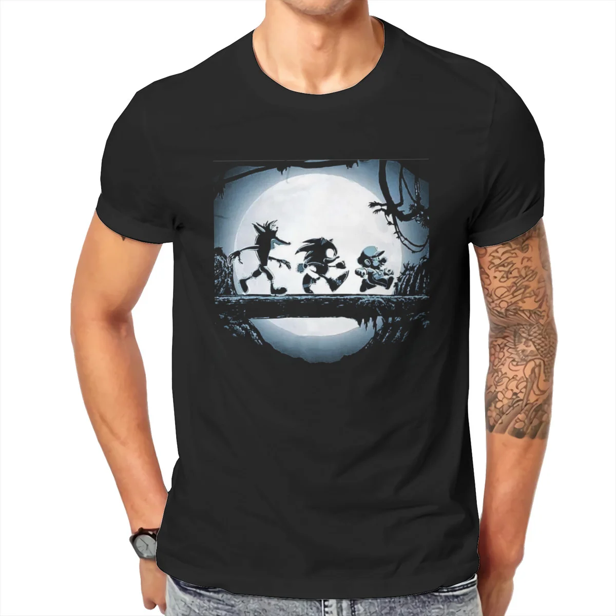 

Crash Bandicoot Wolf Video Game Night Tshirt Black for Men T Shirt Graphic Men's Tops Short Sleeve