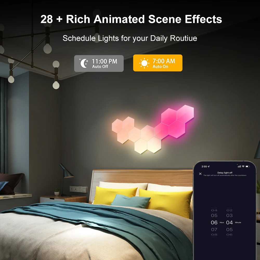 RGBIC Smart Light Board Hexagonal Lamp Indoor Atmosphere Wall Lamp Voice Control APP Night Light Game Room Bedroom Decoration