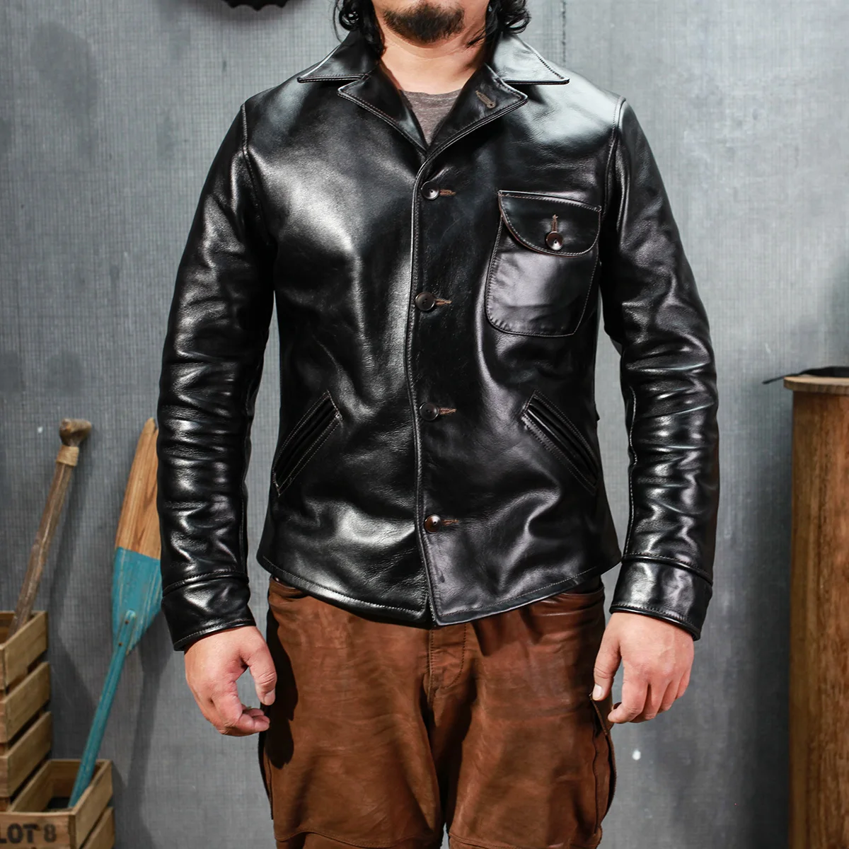 

SDC1581 приталенная Классическая долговечная стильная куртка Азиатского размера, из натуральной кожи растительного дубления, Италия, Тоскана, корова