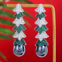 soramoore gorgeous christmas tree pearl drop earrings full cubic zirconia shiny cute cz for women wedding trendy earrings bijoux