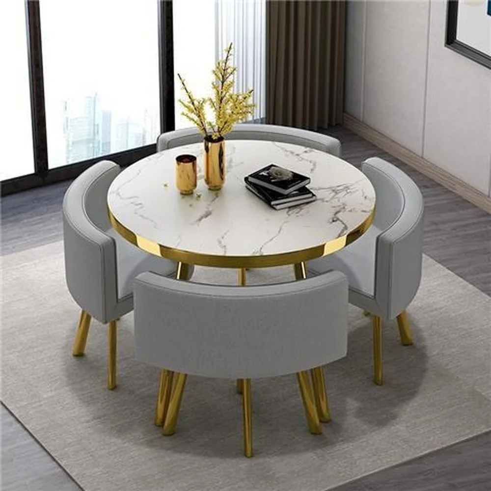 

Nordic Marble Round 80cm Dining Tables Set 4 Chairs Modern Luxury Wood Table Luxury Muebles Para El Hogar Apartment Furniture