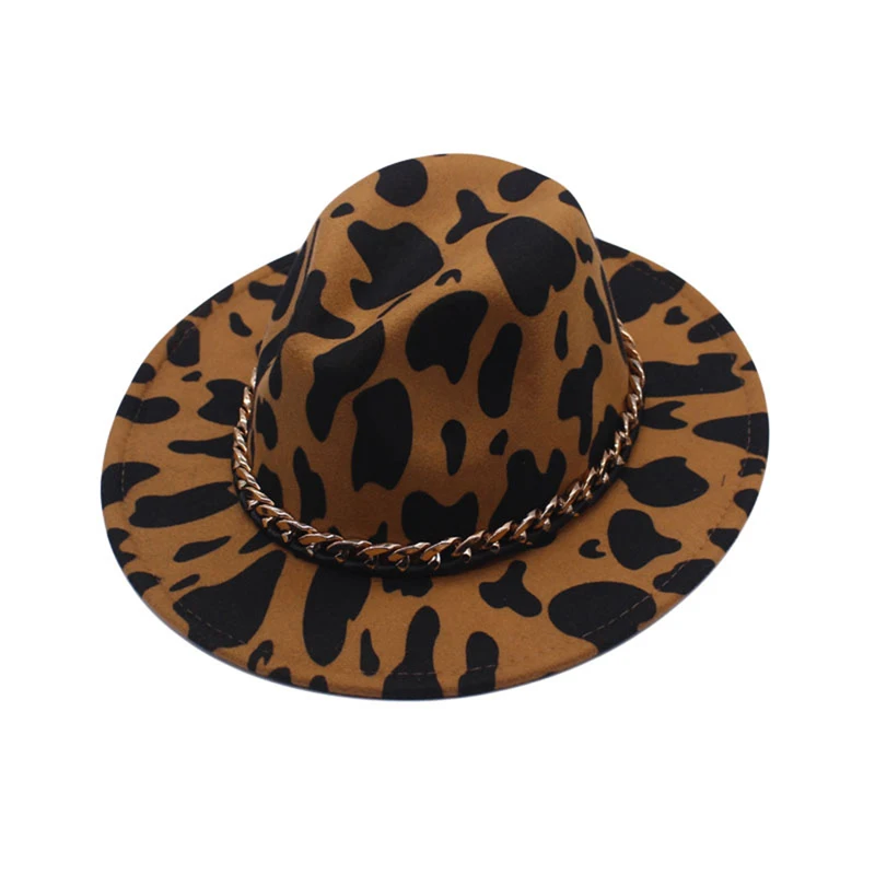 

Vintage Style Wide Brim Fedora Hat with Chain Accent - Unisex Western Jazz Cowboy Hat for Men and Women