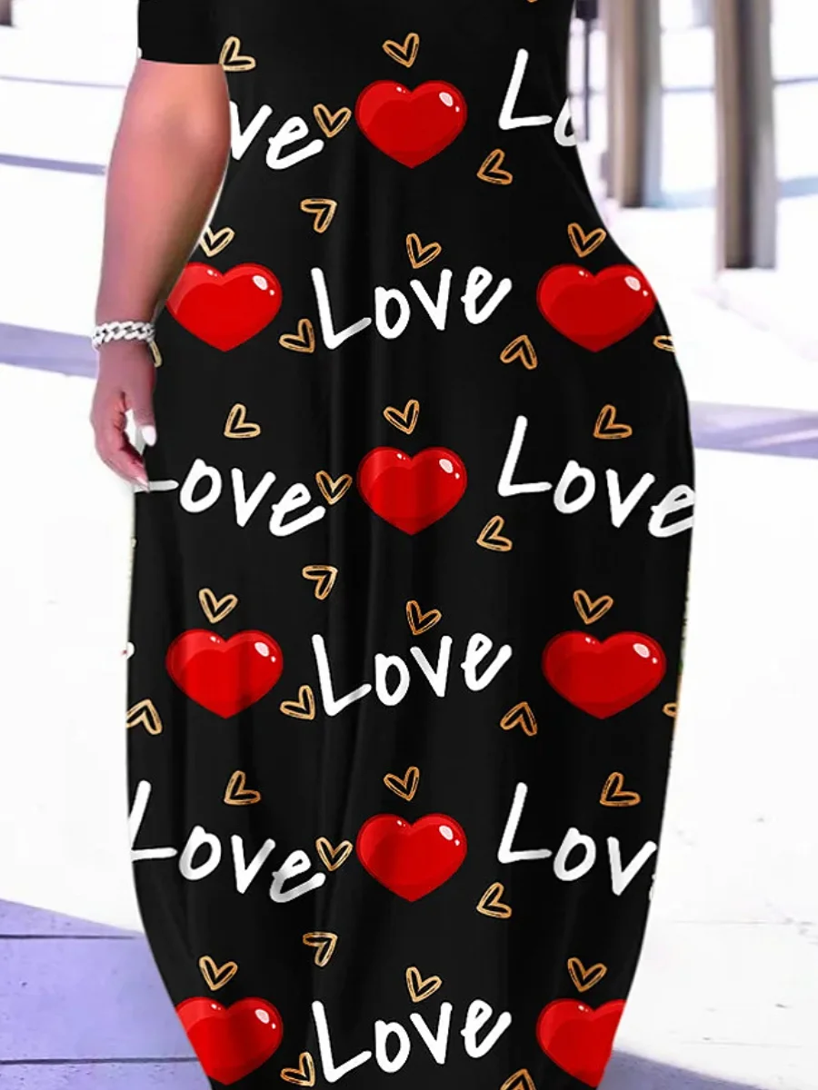LW Plus Size Letter Print Loose Dress Women short sleeve Summer Loose Casual Beach Long Dress Ladies Maxi Dresses Party Vestidos