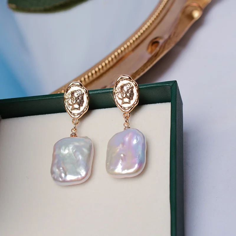 

Серьги в стиле барокко, серебро 925 пробы, 14 К ЗОЛОТА