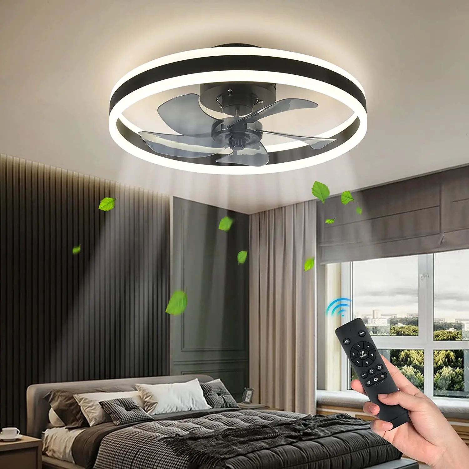 

Modern ceiling fan with light, silent led adjustable light ceiling fan with remote control,6 speed reversable 60W modern ceiling