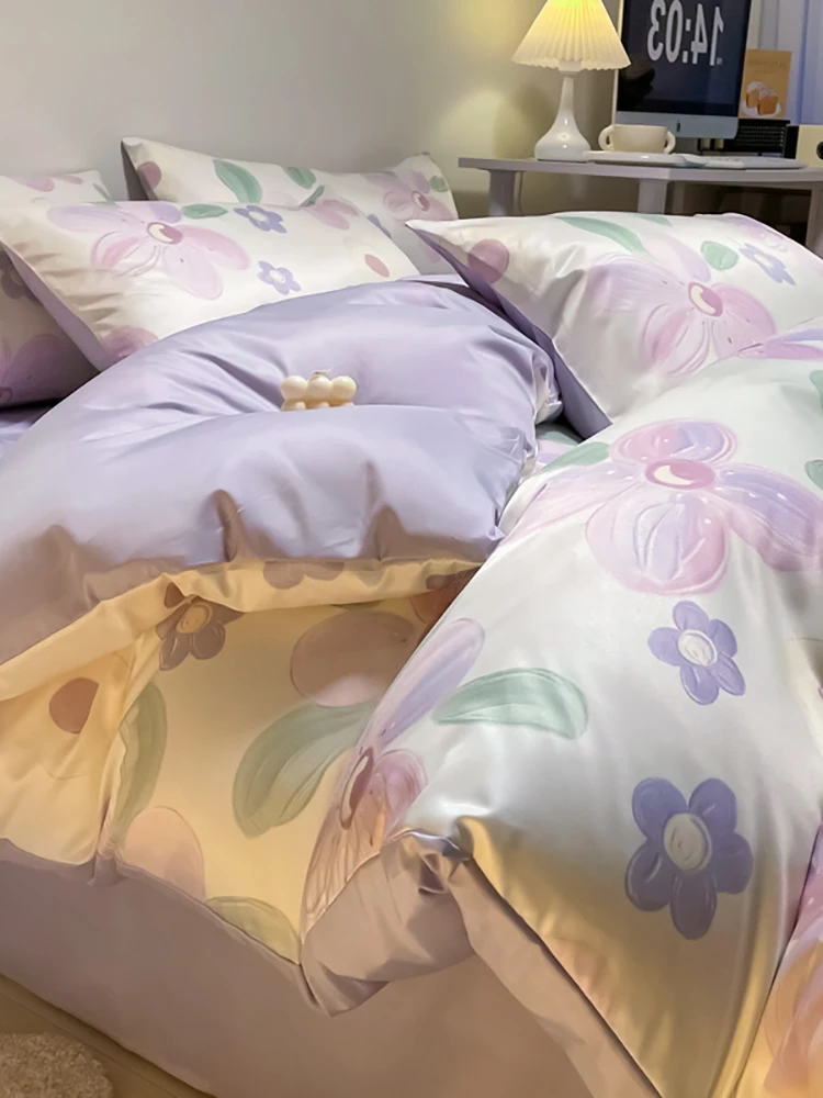 Пододеяльник из четырех предметов ледяного шелка летнее пододеяльник простыня с