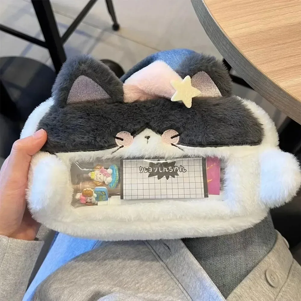 Пушистый пенал для ручек с котом