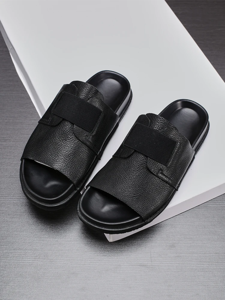 Сверхмодные мужские уличные Шлепанцы из воловьей кожи летние дышащие Молодежные