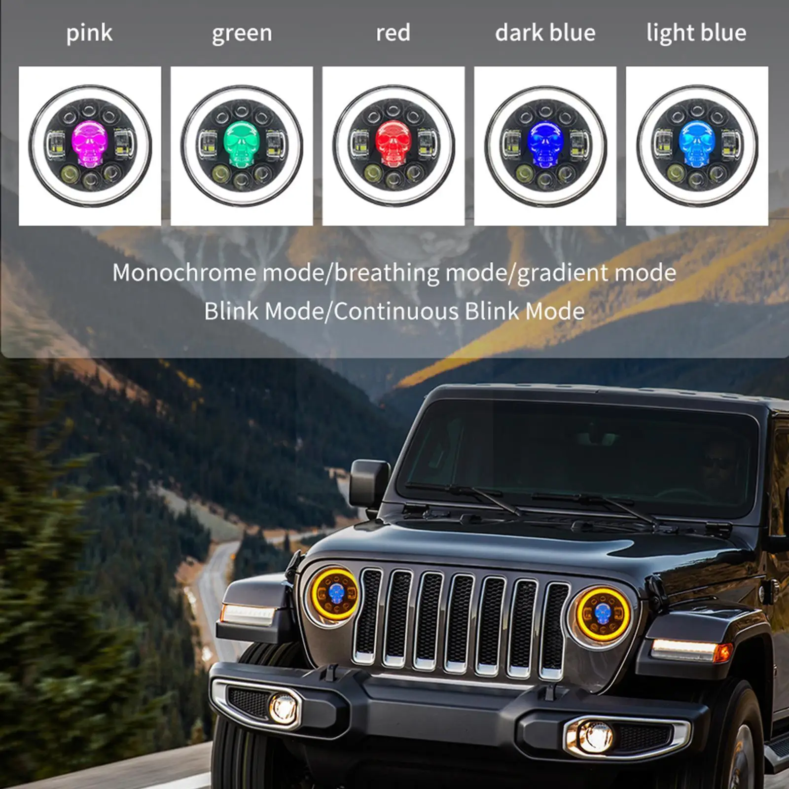 

1 шт. 7-дюймовые круглые головные фонари с черепом H4 Drl светодиодный фонарь с указателем поворота ангела Ip68 Водонепроницаемый для N3h6