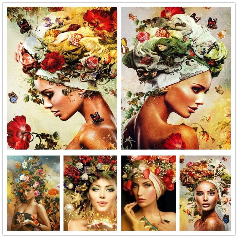 

Алмазная живопись, женщина, цветы 5D, сделай сам, квадратная круглая фотография, фотография, вышивка крестиком