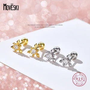 MOVESKI 925 Sterling Silver Creative Geometric Diamond Zircon Stud Earrings Women Fashion Versatile Everyday Jewelry