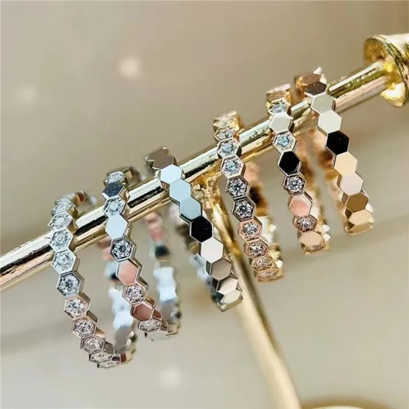 

New high quality 925 sterling silver Honeycomb Full Diamond Ladies ring Fashion personality Luxury brand jewelry free shipping