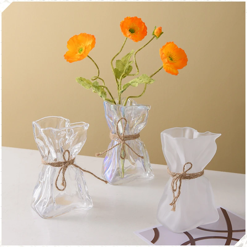 

Glass Vase Irregularly Folded Road Clear Glass Vase Creative Handicraft Ornaments Hydroponic Art Flower Vases Terrarium Pots