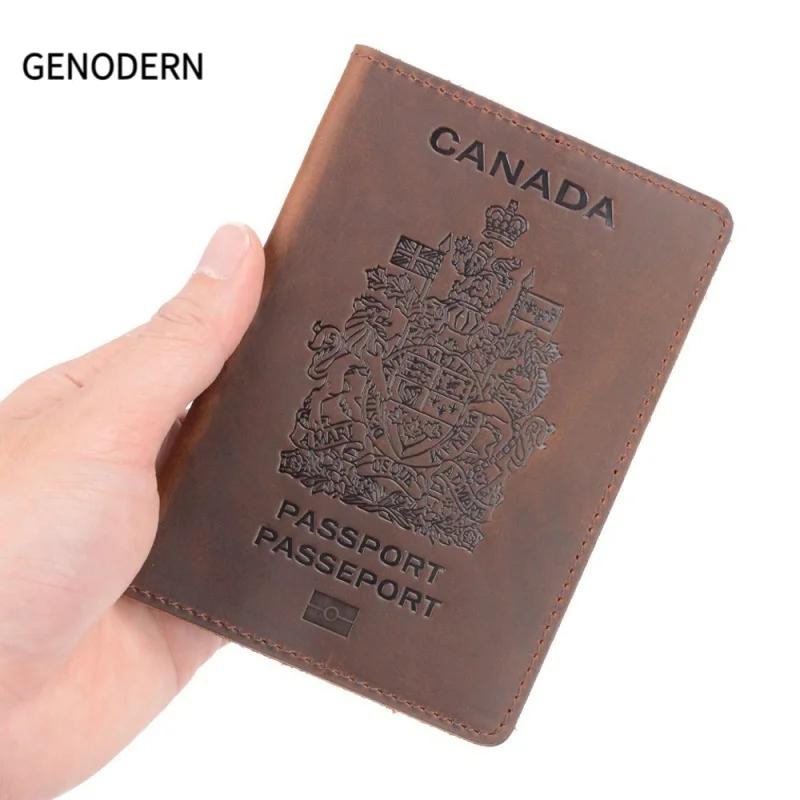

GENODERNGenuine Leather Canada Passport Cover For Canadians Credit Card Holder Passport Case Unisex Travel Wallet