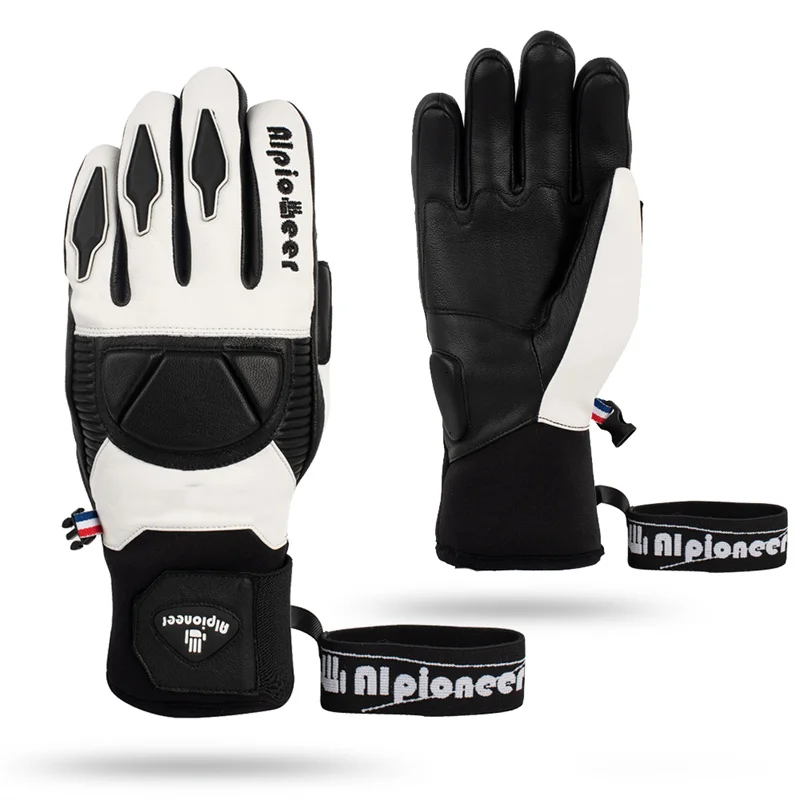 Ski Gloves Men Waterproof Winter Warm Professional Touchscreen Snowmobile Cycling Snowboard Mittens Goatskin Leather Snow Gloves