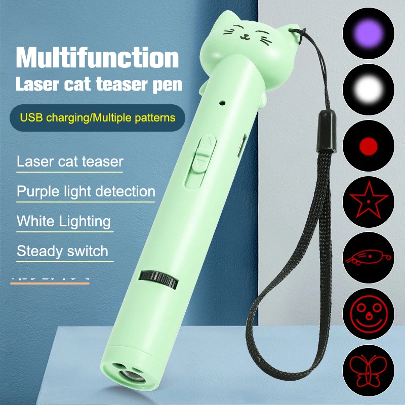 

USB Rechargeable Laser Cat Teaser Stick Funny Cat Interactive Toys Infrared Laser Light Pattern Projection Cat Toys Pet Supplies