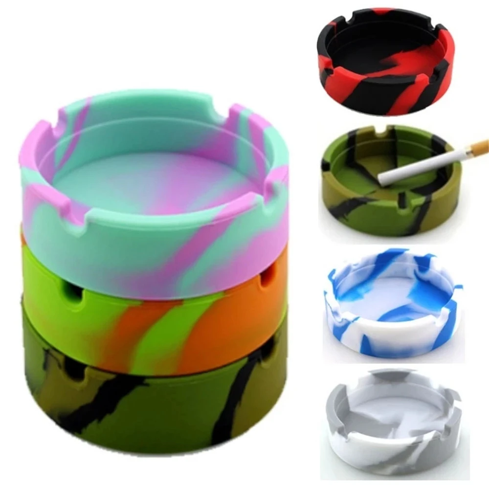 Portable Silicone Ashtray Glowing In the Darkness Round Cigarette Ash Tray Holder Foldable Eco-Friendly Soft Cenicero Luminous