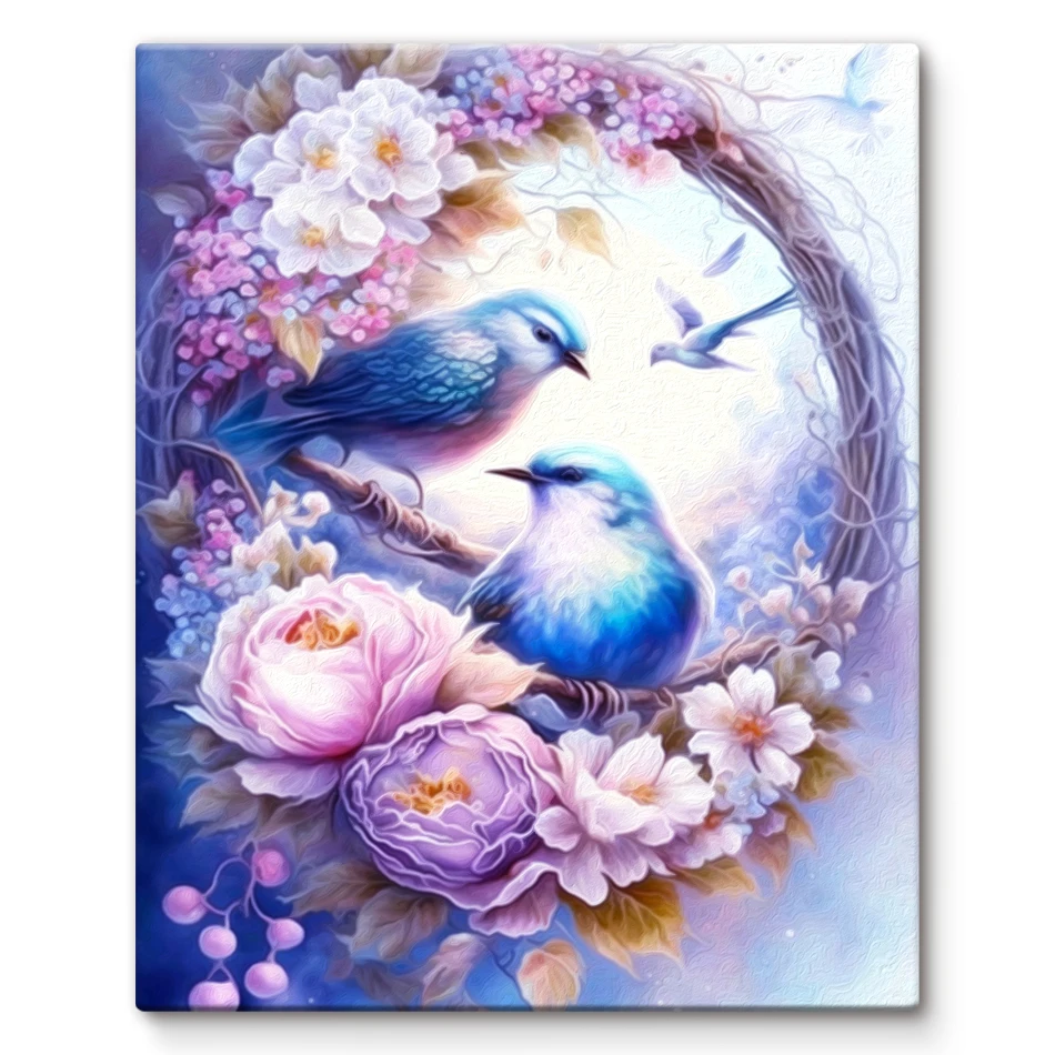 Набор для рисования по номерам на холсте фиолетовые цветы птицы животные