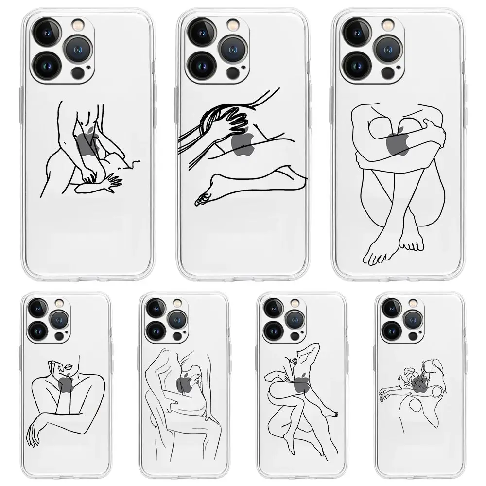 

Sexy Line Art Rose Lover Fashion Phone Case For iPhone 13 11 12 Pro Max X XR XS 7 8 Plus SE 2020 Transparent Soft Silicone Cover