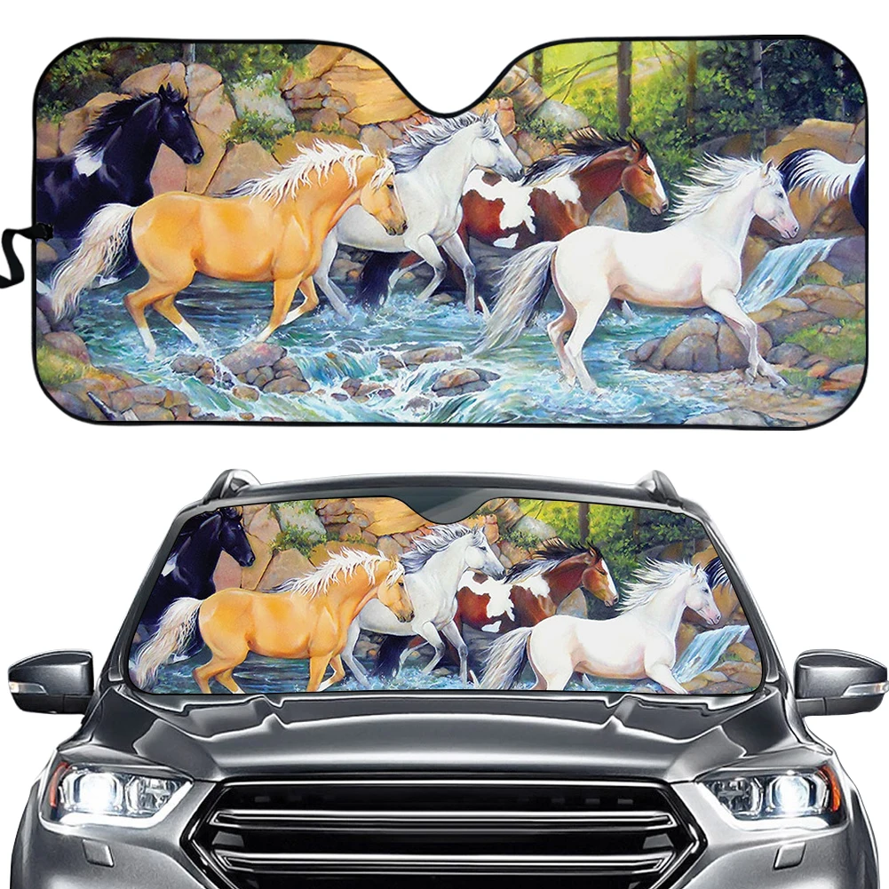 

Oil Painting Running Horse Design UV and Heat Auto Shade for Windshield Durable Front Windshield Sunshade UV Sun Car Sun Shade