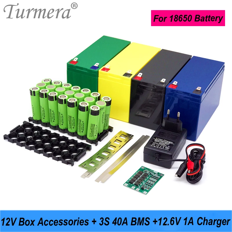 

Футляр для аккумуляторов Turmera 12 В, 3x7 18650, 3S 40A BMS 12,6 в 1 А, зарядное устройство с паяльником и никелем для мотоцикла, сменный, свинцово-кислотный