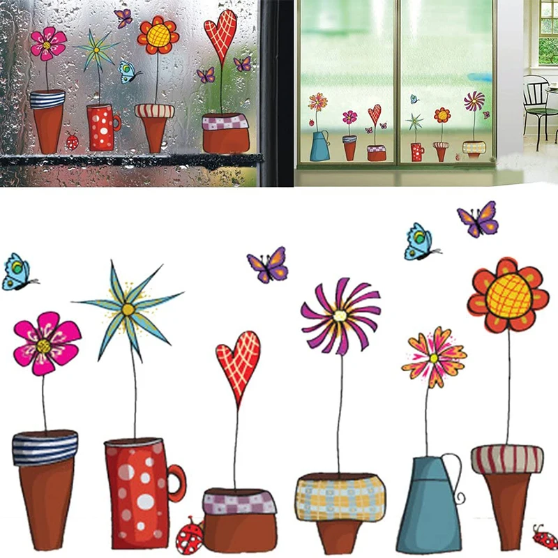 Wall stickers living room sofa TV wall childrens room bedroom background wall stickers cartoon flowerpot wall stickers