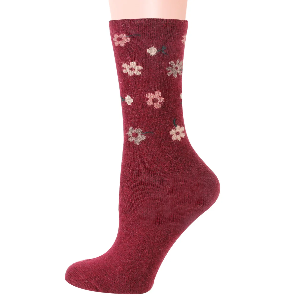 12 Pairs Winter Wool Socks for Women Thermal Thick Simple Flower Patterns Middle Tube Ethnic Style Warm Cashmere Crew Socks