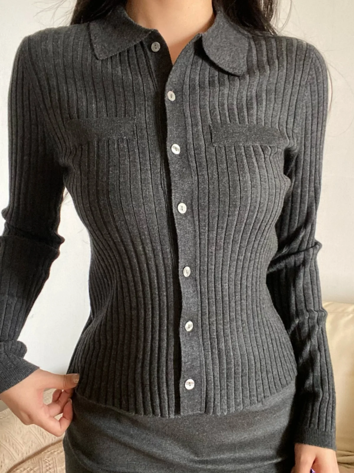 Осень-зима 2024 новая женская одежда утягивающий вязаный кардиган с длинными