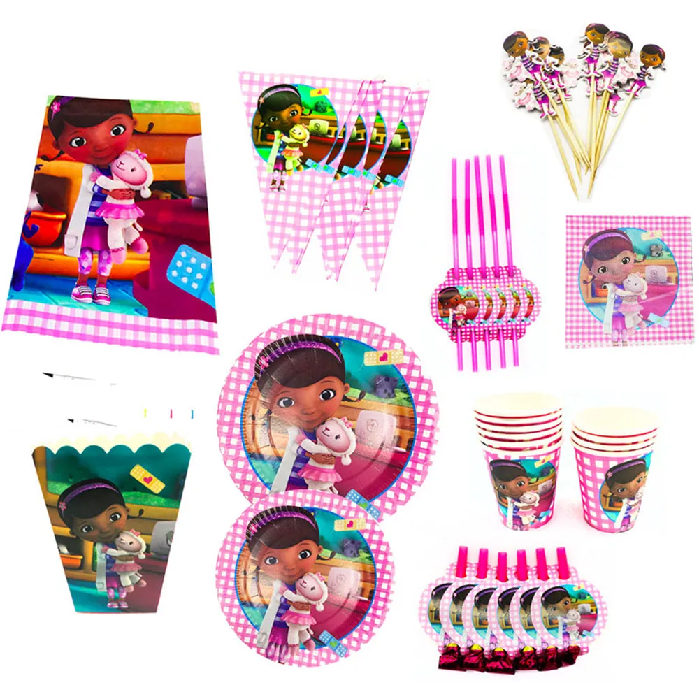 Doc McStuffins Birthday Decorations Baby Shower Disposable Paper Plates Cups Napkins Table Cover Girl's Birthday Party Supplies