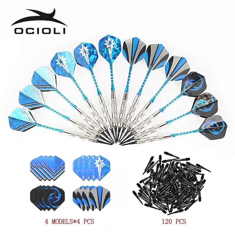 

18g 12pcs Professional Steel Tip Darts Safe Dart with Soft Tip Indoor Sport Darts with 120 Tips 16pcs Flights for Christams Gift