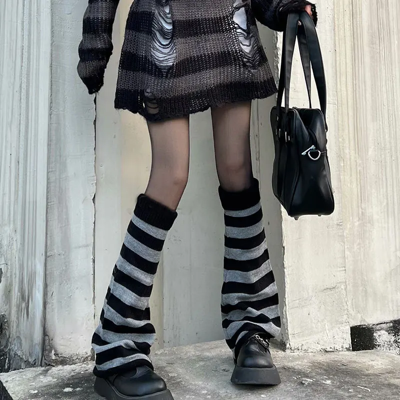 

Knitted Leg Warmers Japanese Lolita Sweet Girls Stockings Long Socks Striped Patchwork Foot Cover Women Ladies Girls Leg Warmers