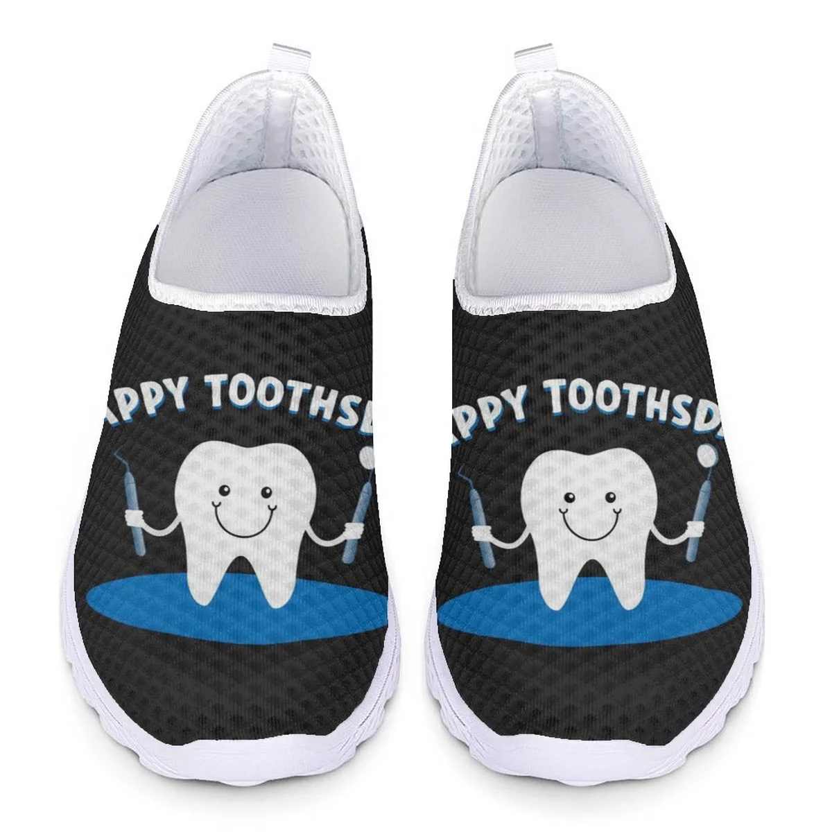 

Модные женские лоферы без шнуровки, сетчатые кроссовки с мультяшным рисунком зубов и зубов, женская обувь для прогулок на открытом воздухе, плоская обувь