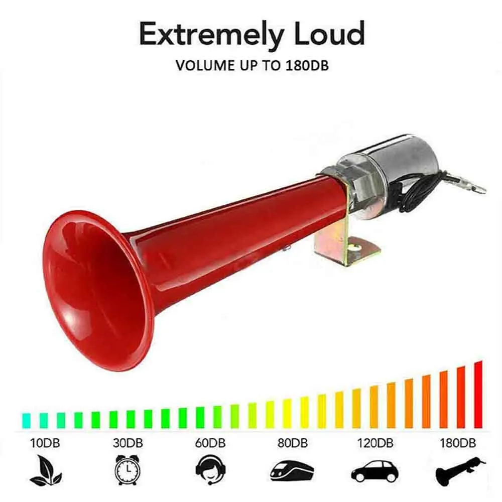 Super Loud 12/24V 180db Air Horn 10 Inches Single Trumpet Truck Air Horn for Any 12V / 24 V Vehicles Lorrys Trains Cars