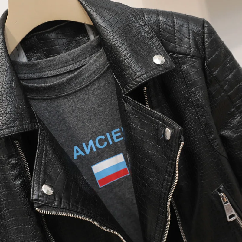 Cross-border Express hem Stripper women's lapel patterned leather coat motorcycle leather jacket