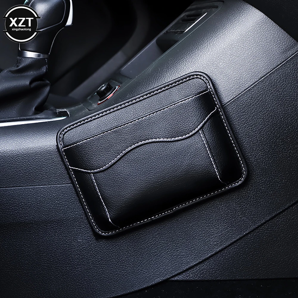 

Multifunction Car Pouch Bags PU Leather Car Storage Box Collecting Bag For Cards Mobile Phone Sticky Bag Interior Accessories