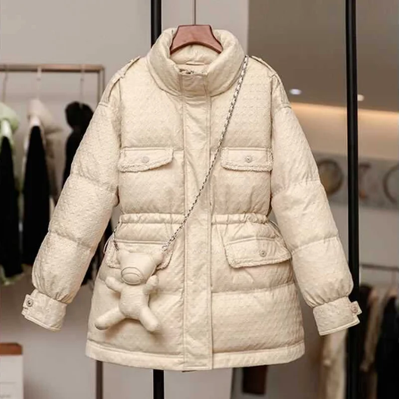 Fashion Trend 2021 New Thick Warm Bread Clothes Women Winter Warm Cotton Coat Loose Waist Temperament Net Red White Coat Jacket