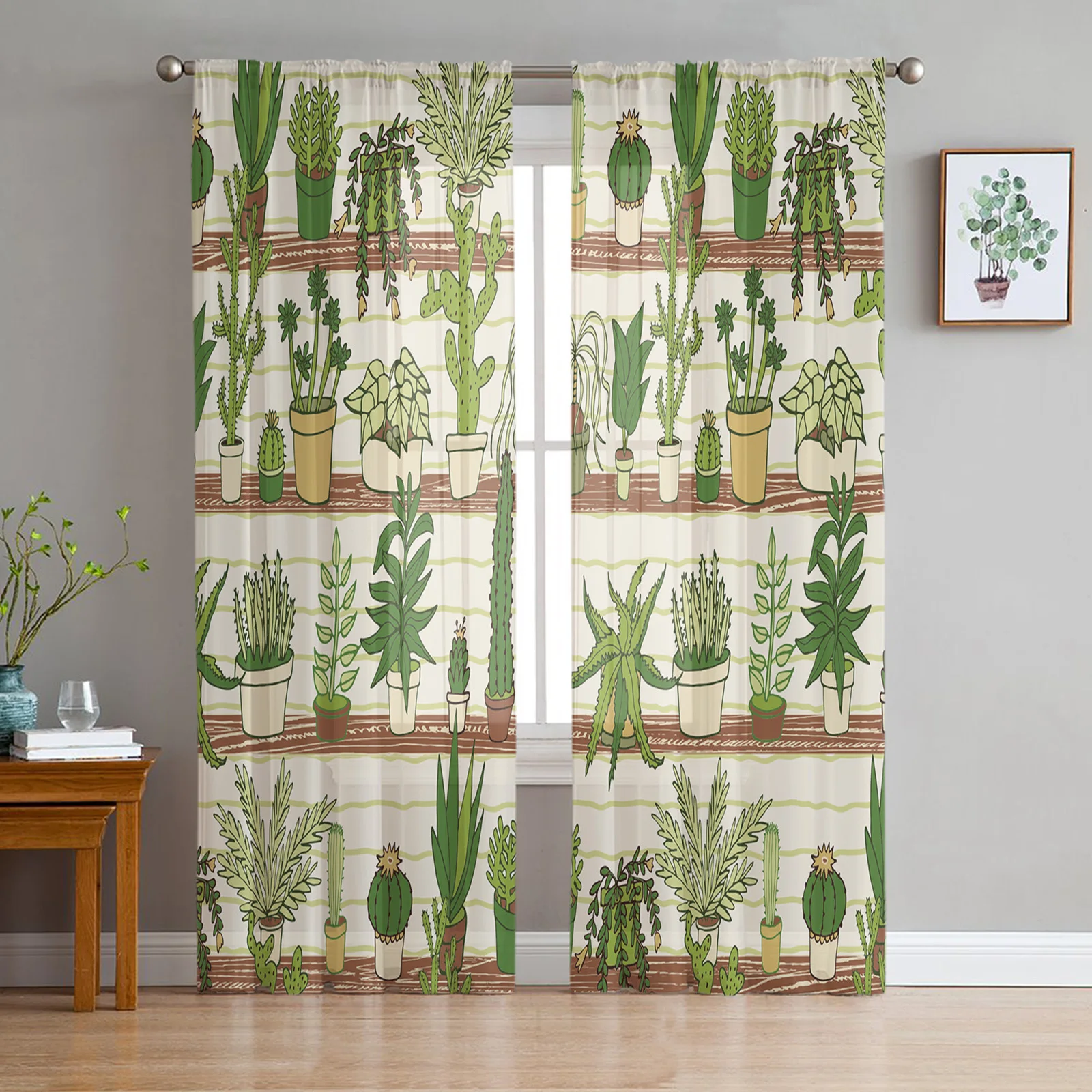 

Цветочный горшок, кактус, цветок, растения, шифоновая тюль, занавески для гостиной, домашний декор, для спальни, кофейни, гостиницы, занавеск...