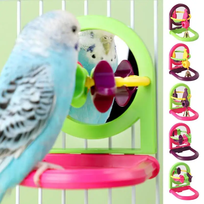 

Interactive Bird Mirror With Perch Toy Colorful Parakeet Cockatiel Catch Cage Lovebirds Finch Canaries Mirror Home Animal Tools