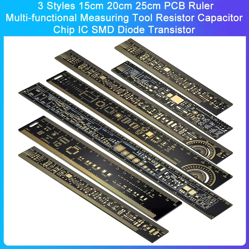 

3 Styles 15cm 20cm 25cm PCB Ruler Multi-functional Measuring Tool Resistor Capacitor Chip IC SMD Diode Transistor