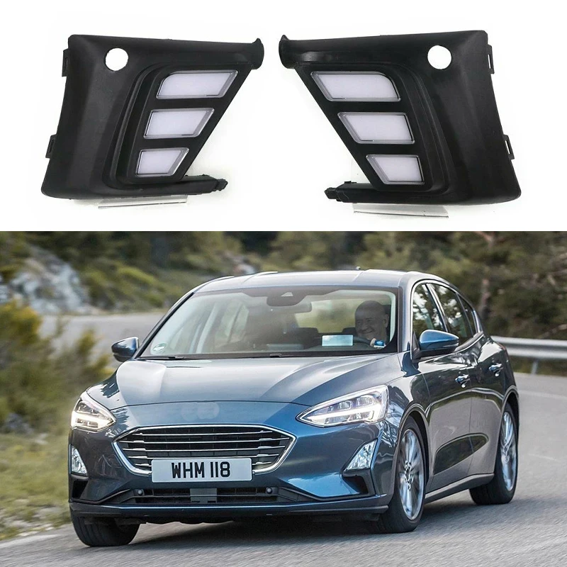 LED DRL Car Daytime Running Light Front Fog Lamps with Turn Signal Assembly Accessories For Ford Focus Titanium 2019 2020 2021